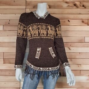 Tico Loco Alpaca sweater fringed sweater with hood 2 front pockets made in Perou